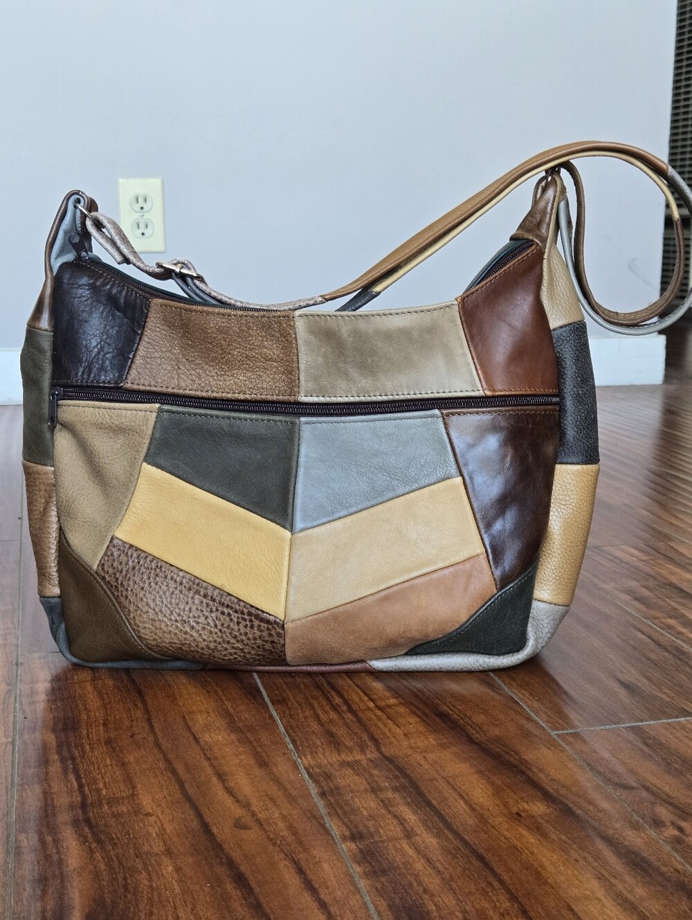 Vintage Bohemian Patchwork Genuine Leather Shoulder/Crossbody Bag Made in Mexico